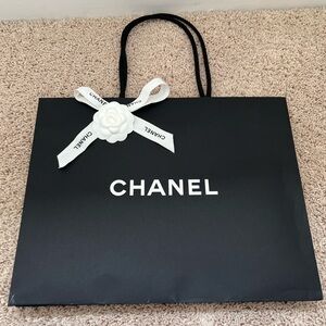 CHANEL Classic Black Gift Bag Size Large with Chanel Camellia